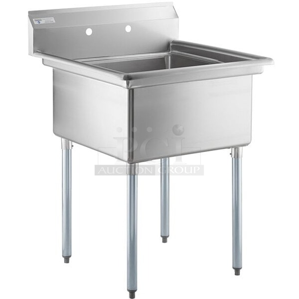 BRAND NEW SCRATCH & DENT! Steelton 522CS12424K 29 1/2" 18-Gauge Stainless Steel One Compartment Commercial Sink without Drainboard - 24" x 24" x 12" Bowl. Bowl & Drain Only. 30x29-1/2x43-3/4 - Image 1 of 6