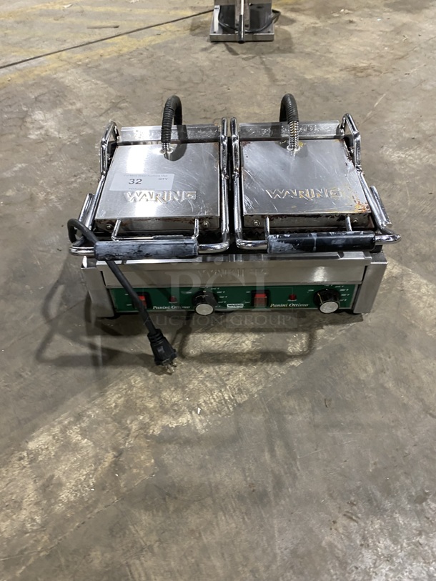 WARING PANINI OTTIMO Stainless Steel Commercial Countertop Dual Panini Press!  Model WPG300 240V/60Hz/ - Image 1 of 8