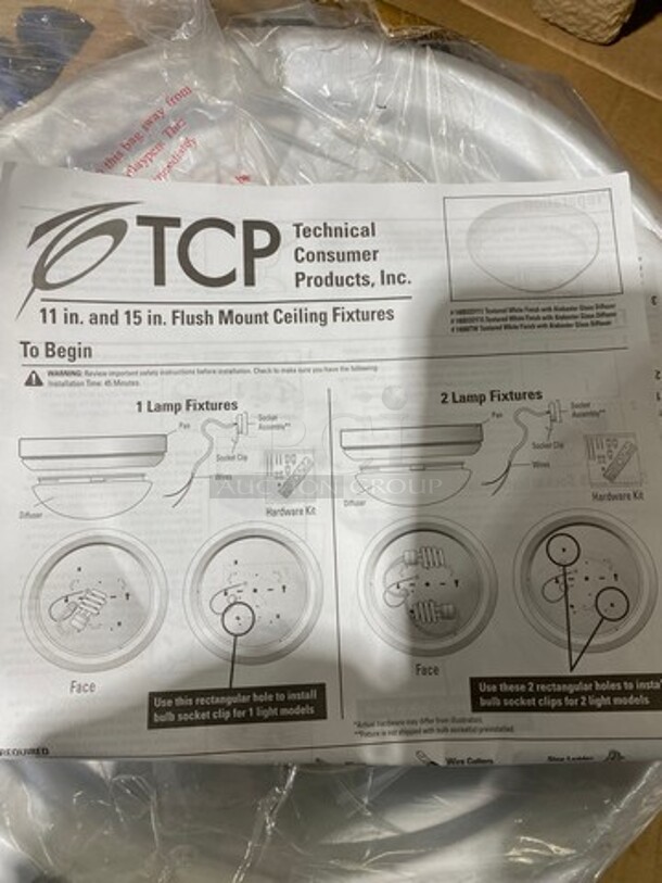 NEW! IN THE BOX! TCP 15" Round White Speckled Pattern Ceiling Mount Light Fixture! Model: 140BODY15 - Image 5 of 5