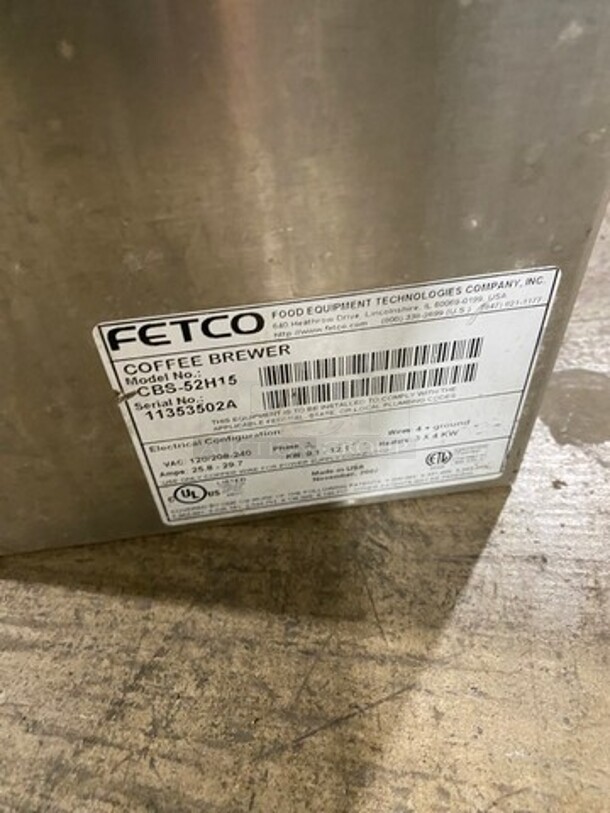 Fetco Commercial Countertop Dual Side Coffee Brewer! All Stainless Steel! Model: CBS52H15 SN: 11353502A 120/208/240V 3 Phase - Image 7 of 8