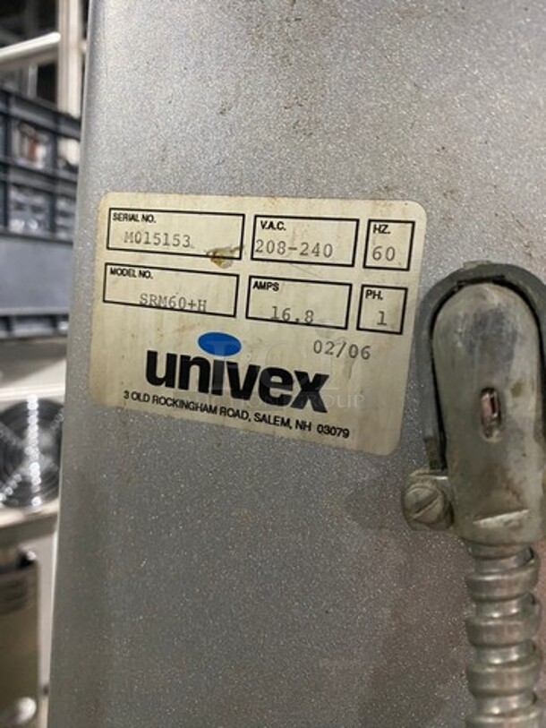 NICE! Univex Commercial Planetary Mixer! With Mixing Bowl And Guard! With Spiral Hook, Paddle And Whisk Attachments! Model: SRM60 SN: M015153 208/240V 60HZ 1 Phase - Image 8 of 9