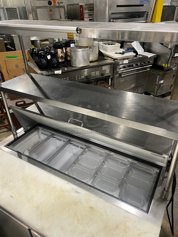 2021 Serv-Ware Prep Table With Commercial Cutting Board And 2 Doors Underneath!  w/ 2 Tier Over Shelf on Commercial Casters! Working When Removed! MODEL SP4812HC SN:21032106  - Image 6 of 12