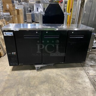 NICE! Avantco Commercial Refrigerated Dual Tower Kegerator! With Towers! With 3 Door Storage Space Underneath! Poly Coated Racks! Model: 178UDD378 SN:6436334321083606 115V 