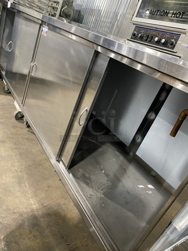 All Stainless Steel Custom Made Commercial Work Top Table! With Drain Board! Perfect For Coffee Stations Or Beverage Stations! With Back Splash! With 4 Door Storage Space Underneath! Solid Stainless Steel! On Legs! - Image 6 of 9