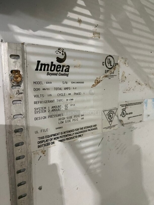 Imbera Commercial Single Glass Door Reach In Refrigerator/Merchandiser! With Poly Coated Racks! 115V 1 Phase! Model: G319 SN: 534110603262! - Image 6 of 7