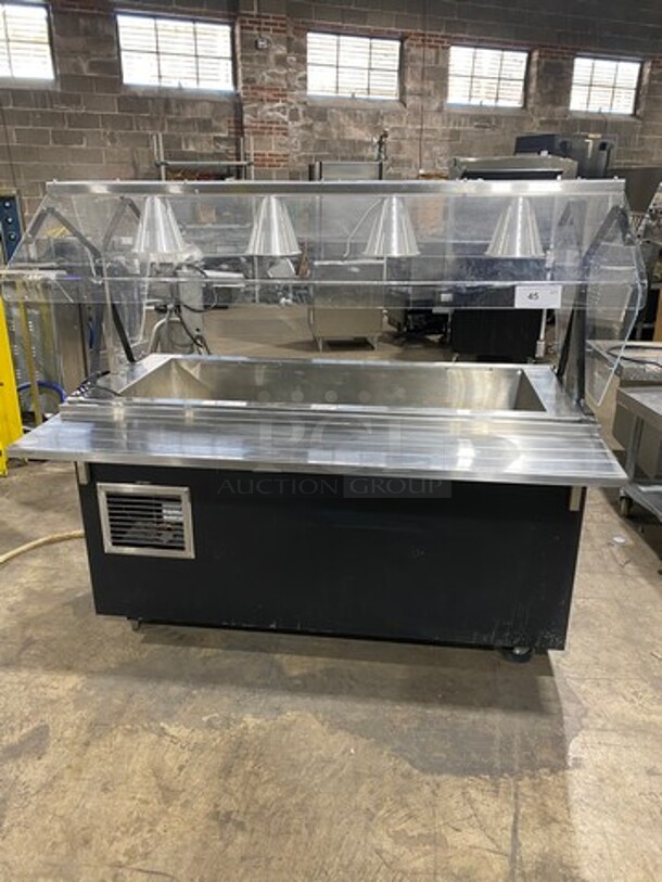 Vollrath Commercial Refrigerated Food Serving Station Counter/ Cold Pan! With Sneeze Guard! With Lowering Prep Line! Stainless Steel Body! On Casters! Model: R3871660 SN: B31500809205001 120V 60HZ 1 Phase