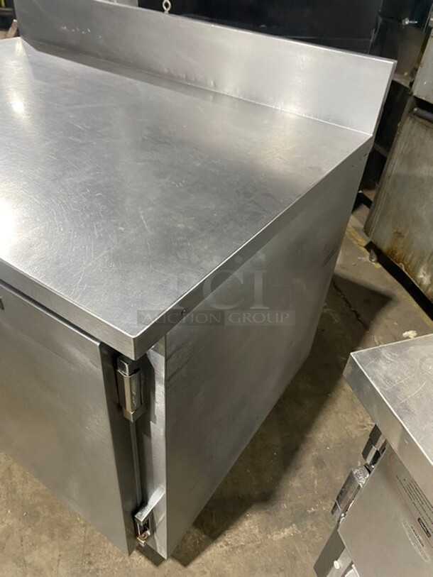 Custom Cool Commercial Work/Prep Table! With Backsplash! With Refrigerated 2 Door Underneath Storage! All Stainless Steel! On Casters! - Image 2 of 9