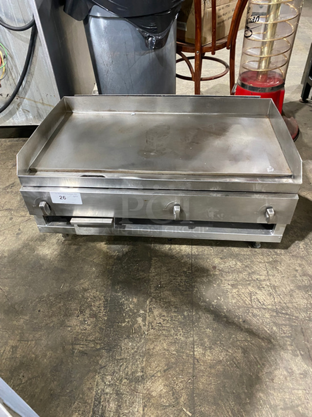 FABULOUS! Commercial Countertop Natural Gas Powered Flat Top Griddle! With Back & Side Splashes! All Stainless Steel! On Legs!