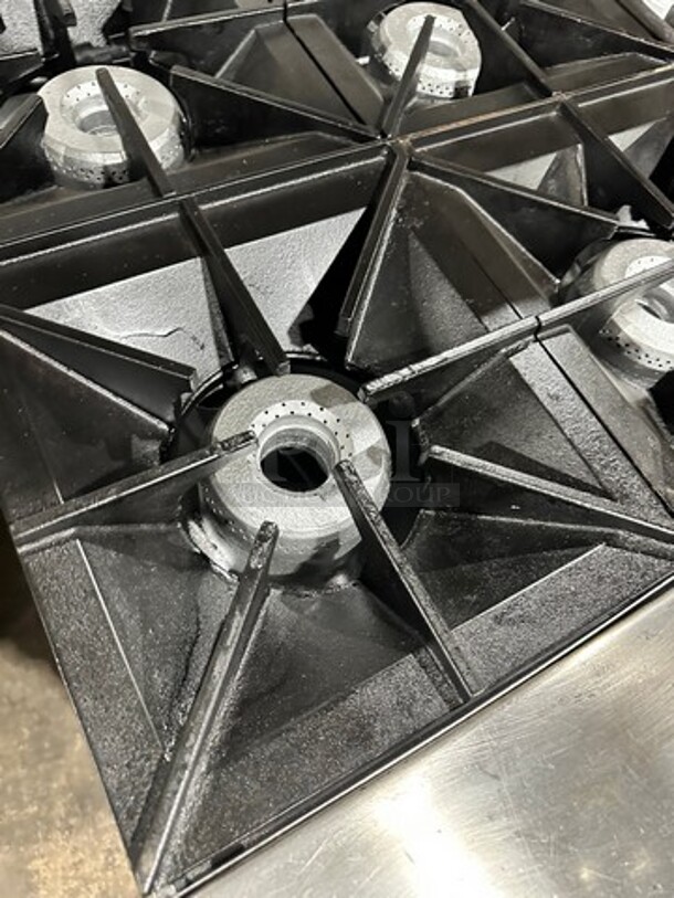 Wolf Commercial Natural Gas Powered 6 Burner Stove! With Raised Back Splash And Salamander Shelf! With Oven Underneath! All Stainless Steel! On Legs! - Image 6 of 10