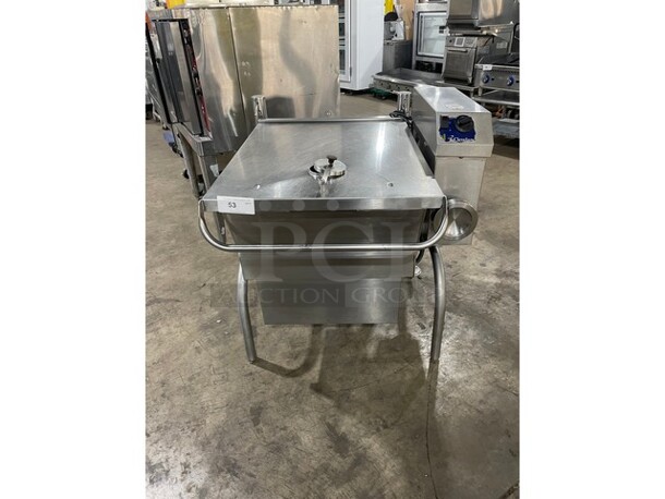 Amazing! EXTRA CLEAN! LIKE NEW! Cleveland Commercial Natural Gas Powered Tilt Skillet/Braising Pan! All Stainless Steel! On Legs! Working When Removed!  - Image 1 of 10