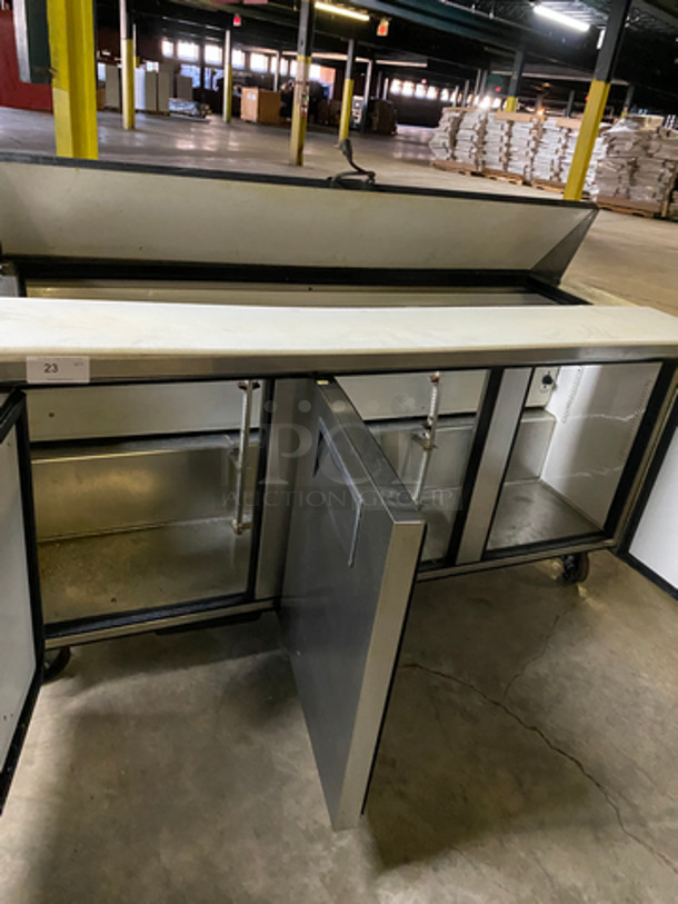 True Commercial Refrigerated 3 Door Sandwich Prep Table! With Commercial Cutting Board! All Stainless Steel! On Casters! Model: TSSU7218 SN: 7857211 115V 60HZ 1 Phase - Image 5 of 10