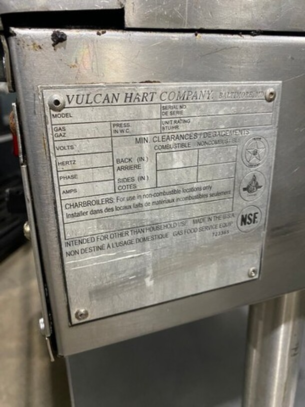 Vulcan Hart Commercial Natural Gas Powered Flat Top Griddle! With Back And Side Splashes! On Equipment Stand! All Stainless Steel! On Casters! Model: 48RRGCKR1 SN: 650097965 - Image 8 of 9