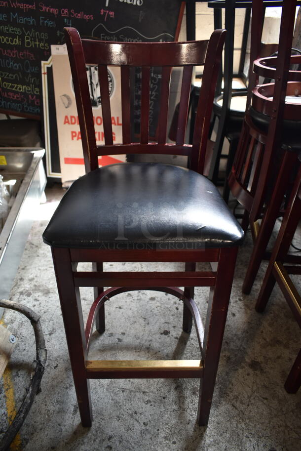 7 Wooden Bar Height Chairs w/ Black Seat Cushion. 7 Times Your Bid! - Image 1 of 5