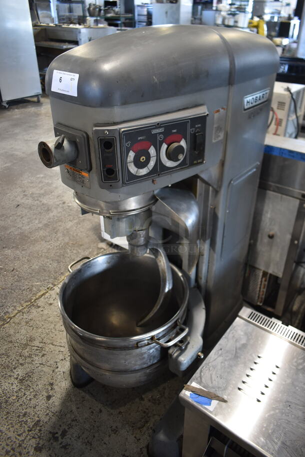 Hobart HL662 Metal Commercial Floor Style 60 Quart Planetary Dough Mixer w/ Metal Mixing Bowl and Dough Hook Attachment. 200-240 Volts, 1/3 Phase.