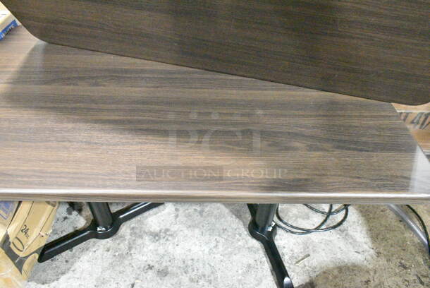 2 BRAND NEW SCRATCH AND DENT! Wood Pattern Dining Height Table on 2 Black Metal Straight Leg Table Base. 2 Times Your Bid! - Image 2 of 7