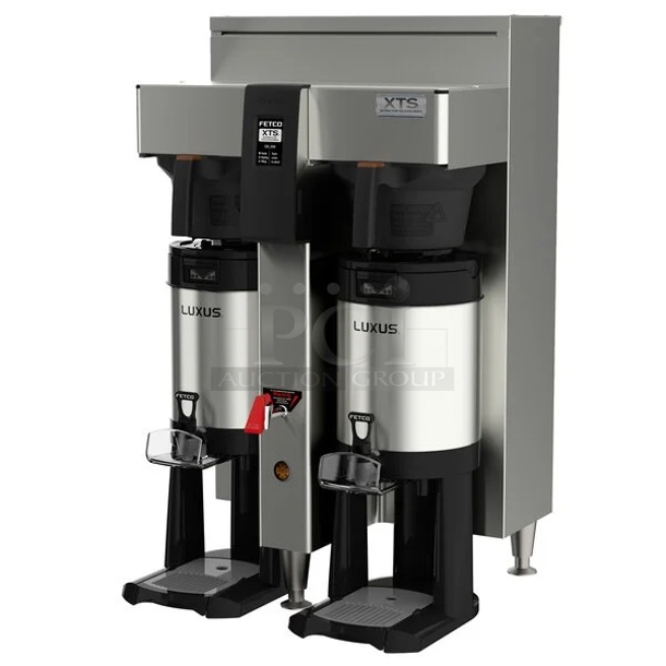 BRAND NEW SCRATCH AND DENT! Fetco CBS-2152XTS E215251 XTS Series Stainless Steel Double Automatic Coffee Brewer w/ Poly Brew Basket. Does Not Come w/ Satellites. 208-240 Volts, 1 Phase. 