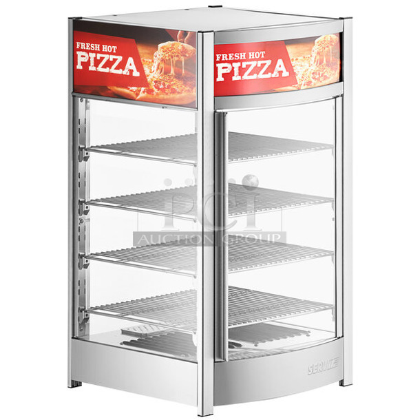 BRAND NEW SCRATCH AND DENT! ServIt 423PDW12D2S Stainless Steel Commercial Countertop 12" Self-Service Countertop Display Warmer with 4 Shelves. See Pictures for Broken / Missing Glass Panes. Tested and Working! - Image 1 of 8