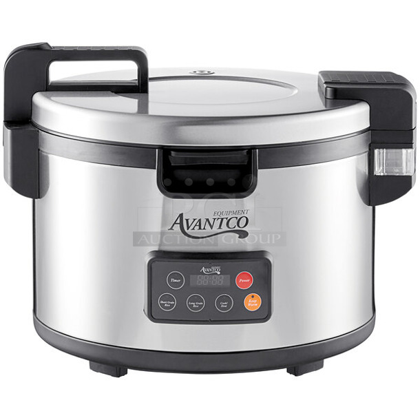 BRAND NEW SCRATCH AND DENT! Avantco 177RCSA90 Stainless Steel Commercial Countertop Sealed Lid Rice Cooker. 240 Volts, 1 Phase.  - Image 1 of 7
