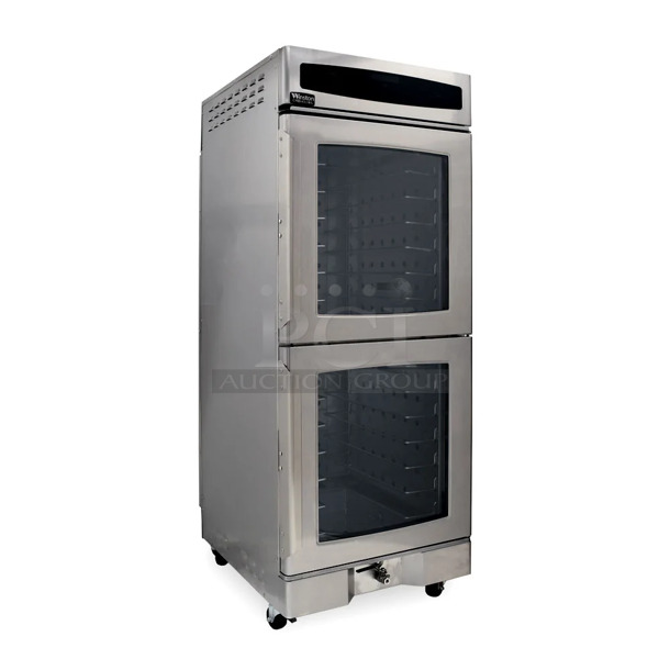 BRAND NEW SCRATCH AND DENT! 2023 Winston HOV5-14UV Stainless Steel Commercial Electric Powered Full Height Insulated 2 Half Size Door Mobile Heated Cabinet. 120 Volts, 1 Phase. Tested and Working!