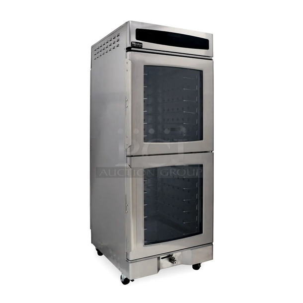 BRAND NEW SCRATCH AND DENT! 2023 Winston HOV5-14UV Stainless Steel Commercial Electric Powered Full Height Insulated 2 Half Size Door Mobile Heated Cabinet. 120 Volts, 1 Phase. Tested and Working! - Image 1 of 8