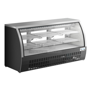 BRAND NEW SCRATCH AND DENT! 2024 Avantco 178DLC82HCB Metal Commercial 82" Black Curved Glass Refrigerated Deli Case Merchandiser. 115 Volts, 1 Phase. Tested and Working!