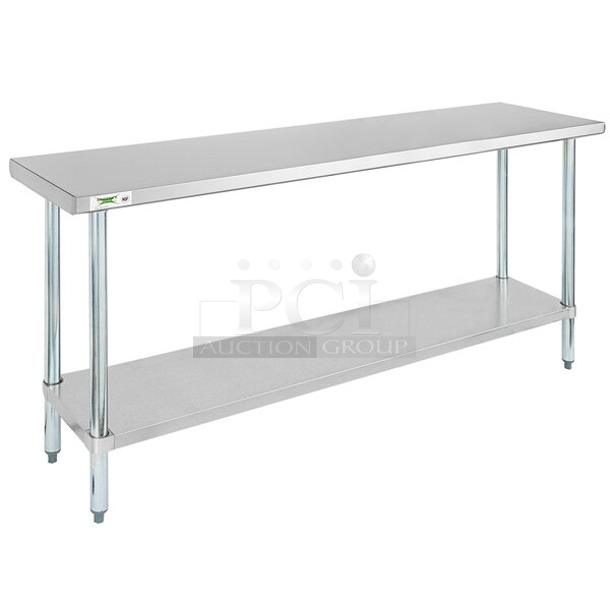 BRAND NEW SCRATCH AND DENT! Regency 600T1872G 18" x 72" 18-Gauge 304 Stainless Steel Commercial Work Table with Galvanized Legs and Undershelf. May Be Missing Pieces. May Be Missing Pieces. - Image 1 of 3