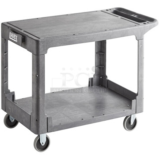 BRAND NEW SCRATCH AND DENT! Lavex 475UCLG2FTGY Large Gray 2-Shelf Utility Cart with Flat Top and Built-In Tool Compartment - 44" x 25 1/4" x 32 1/4"