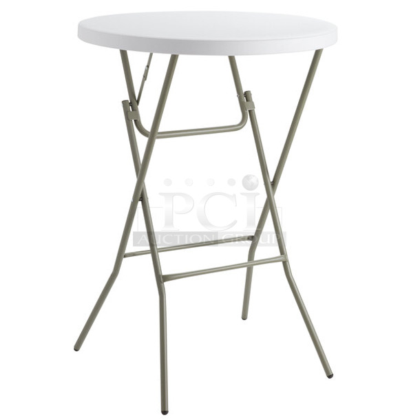 BRAND NEW SCRATCH AND DENT! Lancaster Table & Seating 384YCZ32RNDB 32" Round Granite White Heavy-Duty Blow Molded Bar Height Plastic Folding Table - Image 1 of 3