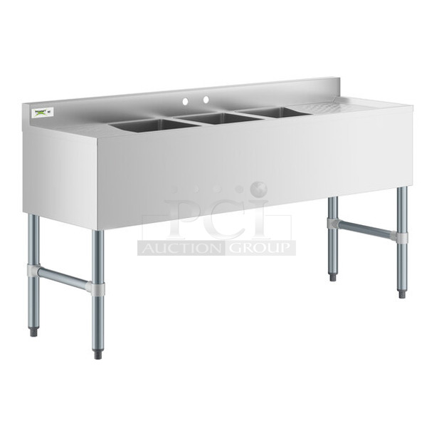 BRAND NEW SCRATCH AND DENT! Regency 600B31014213 Stainless Steel 3 Bowl Underbar Sink with Two Drainboards. Bays 10x14x9.5. Drain Boards 11x15 - Image 1 of 7