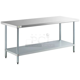 BRAND NEW SCRATCH AND DENT! Regency 600T3072G 30" x 72" 18-Gauge 304 Stainless Steel Commercial Work Table with Galvanized Legs and Undershelf. May Be Missing Pieces.