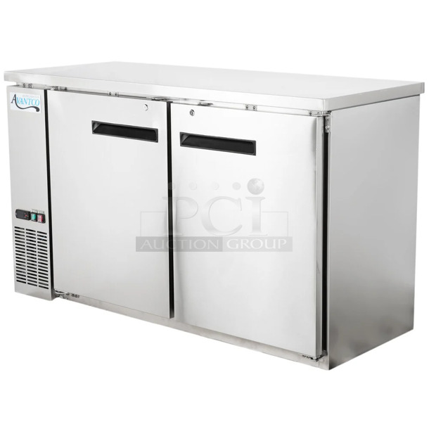 BRAND NEW SCRATCH AND DENT! 2024 Avantco 178UBB60HCS 60" Stainless Steel Counter Height Narrow Solid Door Back Bar Refrigerator with LED Lighting. 115 Volts, 1 Phase. Tested and Working! - Image 1 of 5