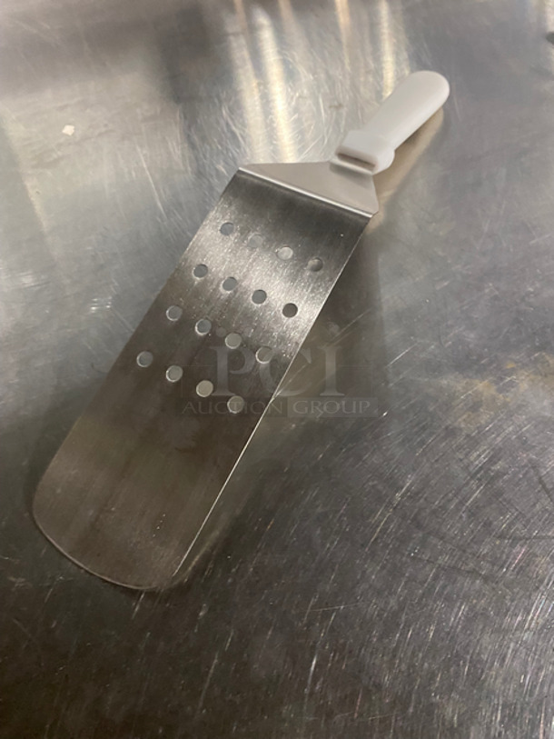 NEW! Stainless Steel Perforated Spatulas! With White Plastic Handle! 3x Your Bid! - Image 5 of 5
