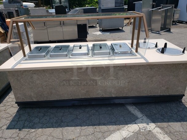 5 Well Mobile Food Cart w/ Enclosed Base, Sneeze Guard, and 2 Dish Dispensers! On Casters! Drain pipes need to be replaced. - Image 4 of 11