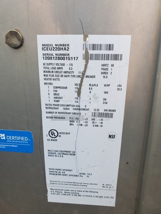 ICE-O-MATIC ICEU220HA2 Undercounter Self Contained Ice Maker, 115V 24X26X33 Working, nice condition! SOLD AS IS!  - Image 6 of 7