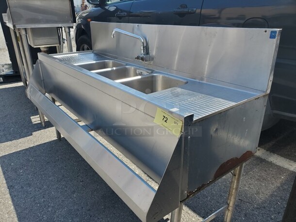 Stainless Steel 3 Compartment Bar Sink w/ Two Drainboards 60"X24"X29 - Image 3 of 5