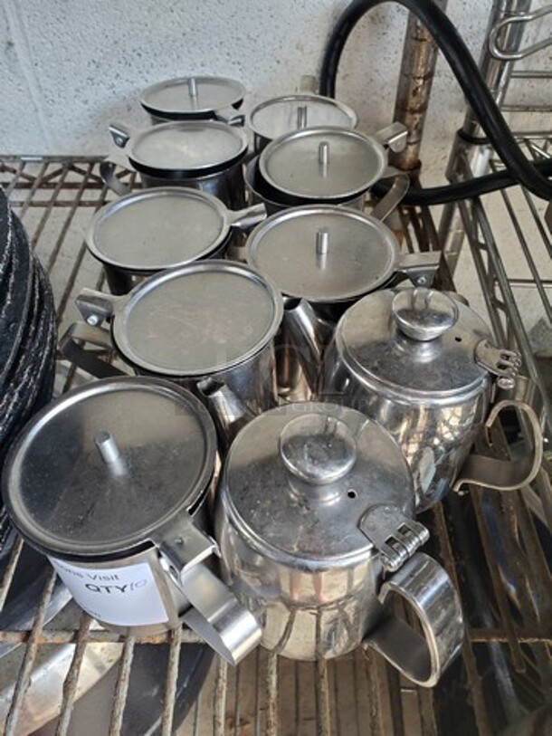 ALL ONE MONEY Lot of 10 Stainless Steel Creamer Dispenser with Handle, 10oz - Image 1 of 4