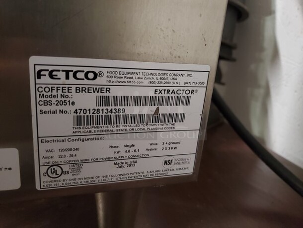 Fetco CBS-2051e Extractor Single Station 1 Gallon Coffee Brewer 120V - Image 4 of 4