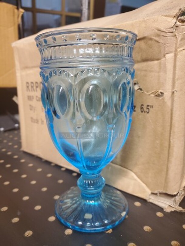 ALL ONE MONEY Lot of 6 12oz Aquamarine Footed All Purpose glass - Image 6 of 7