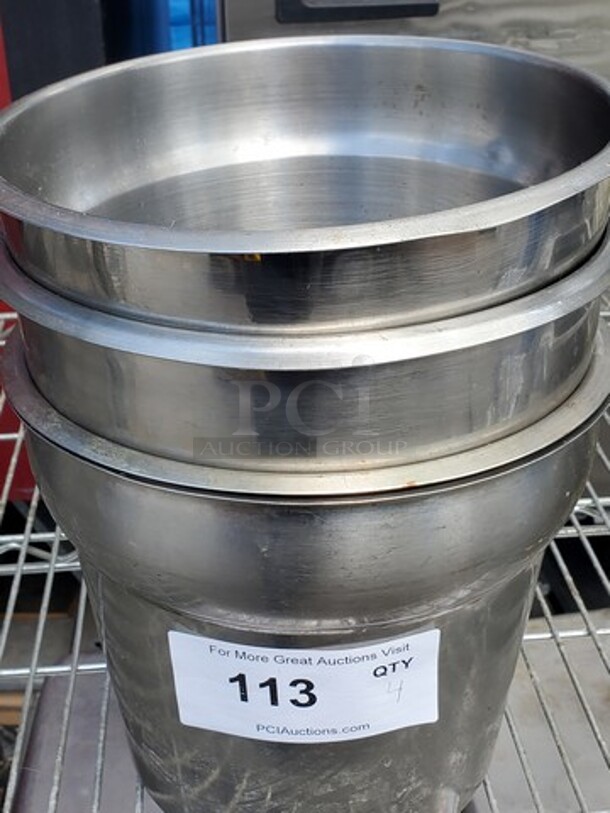 Lot of 4 Round Stainless Steel Insets *without lids* - Image 1 of 2