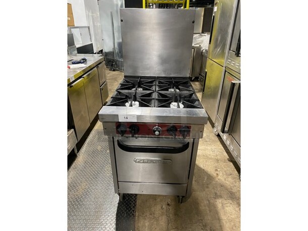 Nice! Extra Clean! Southbend All Stainless SteelNatural Gas Powered 4 Burner Oven/Range With Raised BackSplash! With Oven Underneath! On Caster Wheels! Working When Removed!  - Image 1 of 9