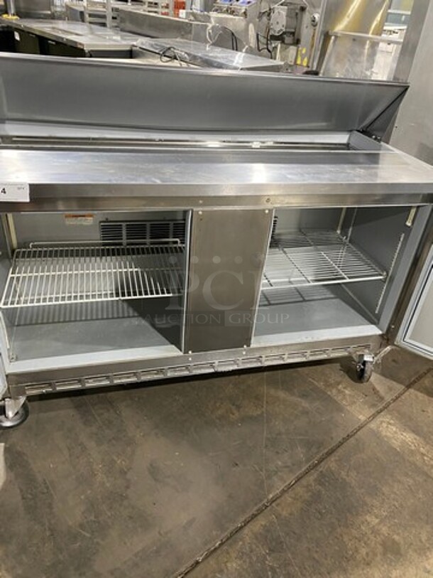Beverage Air Commercial Refrigerated Mega Top Sandwich Prep Table! With 2 Door Storage Space Underneath! Poly Coated Racks! All Stainless Steel! On Casters! Model: SPE6016 SN: 10904853 115V 60HZ 1 Phase - Image 5 of 9