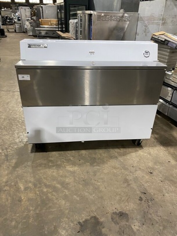 GREAT! NEW! NEVER USED! SCRATCH-N-DENT! Beverage Air Commercial Refrigerated Milk Cooler! With Dual Side Access Doors! Stainless Steel Body! On Casters! Model: STF58 SN: 7203648 115V 60HZ 1 Phase