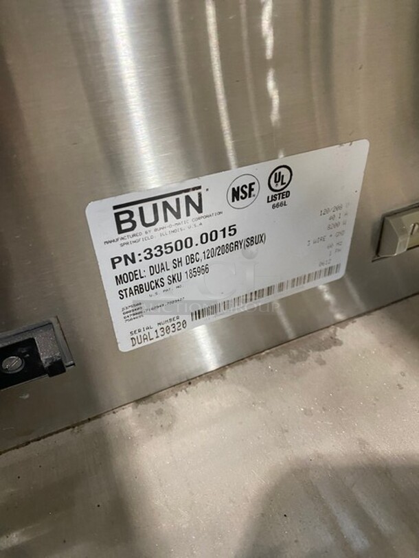 Bunn Commercial Countertop Dual Coffee Brewing Machine! All Stainless Steel! On Small Legs! Model: DUALSHDBC SN: DUAL130320 120/208V 60HZ 1 Phase - Image 7 of 8