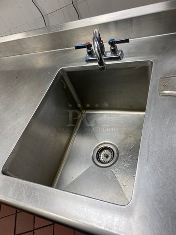 Solid Stainless Steel Work Top/ Prep Table! With Built In Hand Sink! With Faucet And Handles! With Back Splash! With Storage Space Underneath! On Legs! - Image 6 of 8