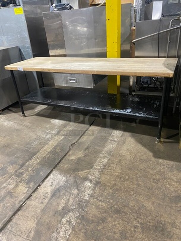 Commercial Butcher Block Table! With Storage Space Underneath! With Single Drawer! Stainless Steel Body! On Legs! - Image 1 of 9