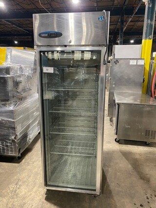Hoshizaki Commercial Single Door Reach In Cooler! With View Through Door! Poly Coated Racks! Stainless Steel Body! On Casters! Model: CR1BFGYCR SN: E70099H 115V 60HZ 1 Phase