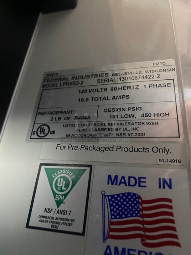 COOL! Federal Industries Commercial Refrigerated Grab-N-Go Open Case Merchandiser! With Rear Access Doors!  Model: LPRSS32 SN: 130108744222 120V 60HZ 1 Phase - Image 8 of 9