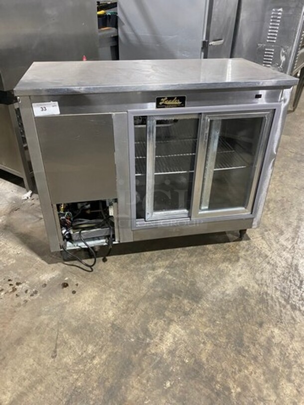 Leader Commercial 2 Sliding Door Back Bar Cooler! With View Through Doors! With Metal Rack! All Stainless Steel! On Legs! - Image 1 of 8
