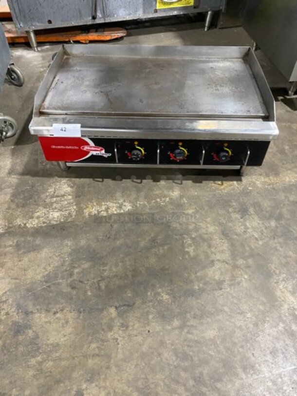 Fleetwood Commercial Countertop Electric Powered Flat Top Griddle! With Back And Side Splashes! All Stainless Steel! On Legs!