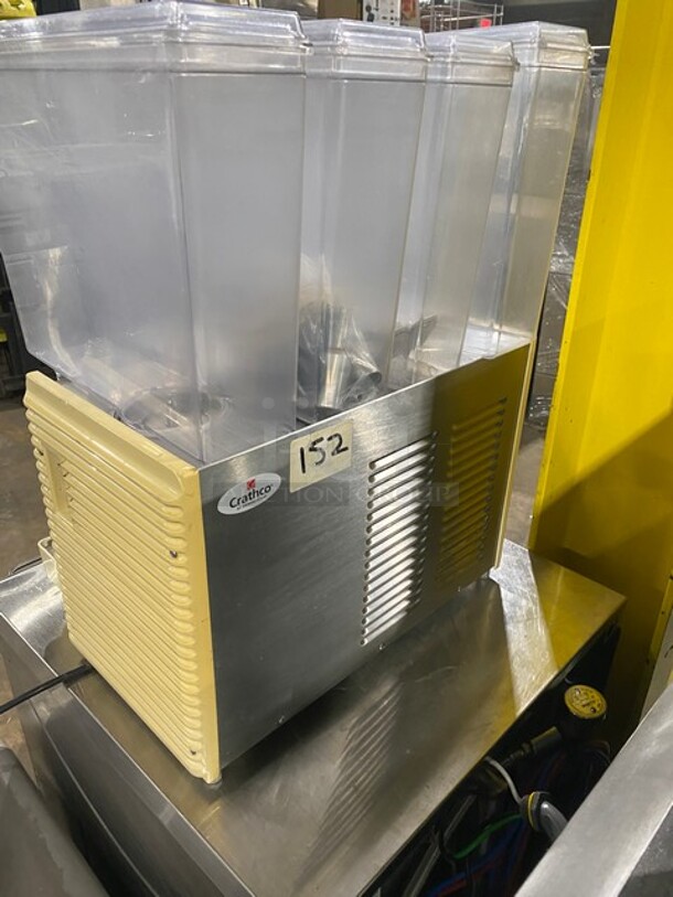 Crathco Commercial Countertop Refrigerated Triple Hopper Beverage Dispenser! With Drip Tray! Clear Poly Jugs! Stainless Steel Body! Model: E47/E49-4 SN: T122407! 115V! - Image 4 of 9